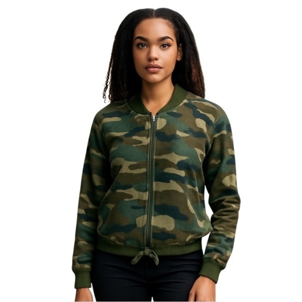 J. Crew Bomber Zip Cardigan Jacket size XS in Army Camouflage